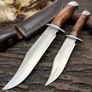 Fixed Blade Utility Knife with Wood Handle, Sharp Multipurpose Kitchen & Camping Knife with Leather Sheath