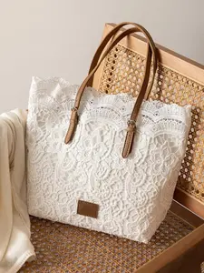 2026 Fashion Lace Tote Bag, Hollow Out Crochet Shoulder Bag for Summer Beach, Lightweight Beach Bag
