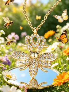 Elegant Bee Crown Pendant Necklace, Artificial Zircon Sparkle, Copper Chain, Perfect for Weddings, Parties, Anniversaries, Gifts