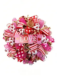 Round Heart-shaped Wreaths For Valentine'S Day. Round Wreaths For Valentine'S Day, Weddings, Birthdays And Outdoor Decoration On The Front Door. Valentine'S Day Door Decorations For Outdoor Use At Home.
