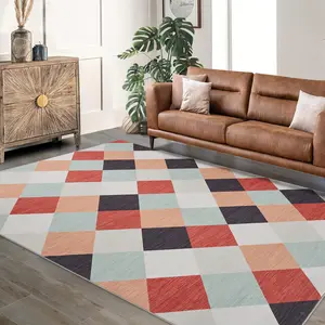 GARVEE Machine Washable Plaid Checkered Design Non-Slip Rubberback Runner Rug Modern Abstract Geometric Print Carpet Traditional Area Rug for Hallway,Kitchen,Bedroom,Living Room,8x10,Checkered Multicolor