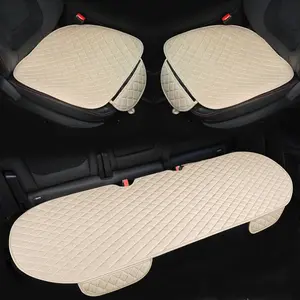 Car Seat Cover,Linen Seat Cushions for Car Accessories, 2 Car Front Seat Covers and 1 Rear Bench Cover for Automotive, SUV, Truck,Van(Beige)