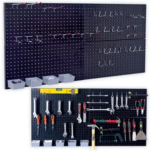 Pegboard Organizer Garage Storage - 48 count Pegboard Hooks Set, Pegboard Tool Organizer with 48x24 Inch Steel Peg Board & 4 Storage Bins (Black)