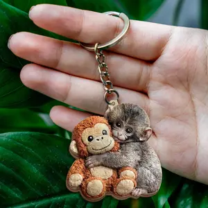 Viral Baby Punch Monkey Wood Keychain, Monkey & Plush Toy Gift, Emotional Gift For Animal Lovers