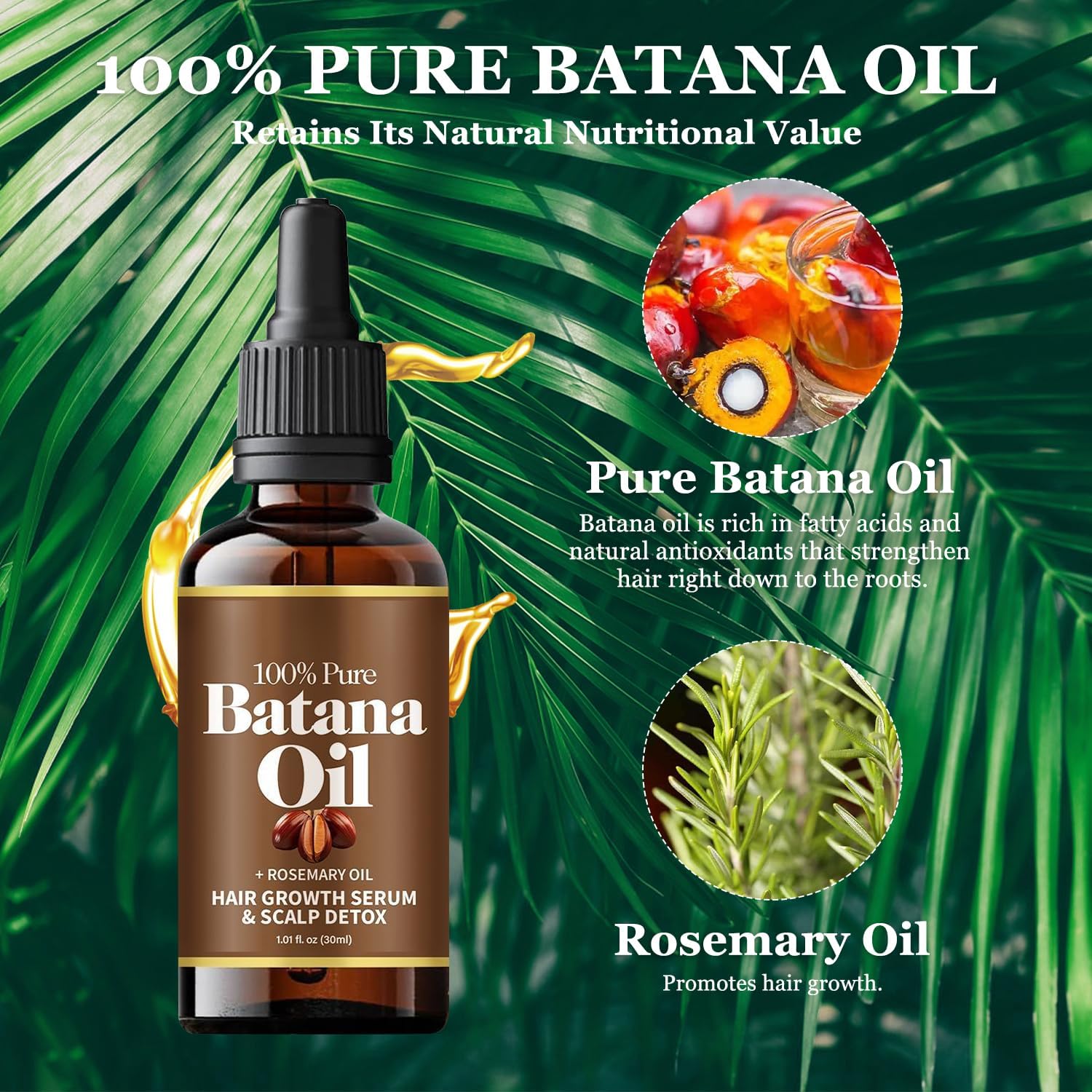 Batana Oil for Hair,Hair Oil with Rosemary for Hair Growth - 100% Organic Batana Oil ,Healthy Hair, Make Hair Longer Fuller Thicker, Organic Batana Oil with Rosemary,Organic Rosemary Oil Vitamin E Nourish Scalp,for All Hair Types