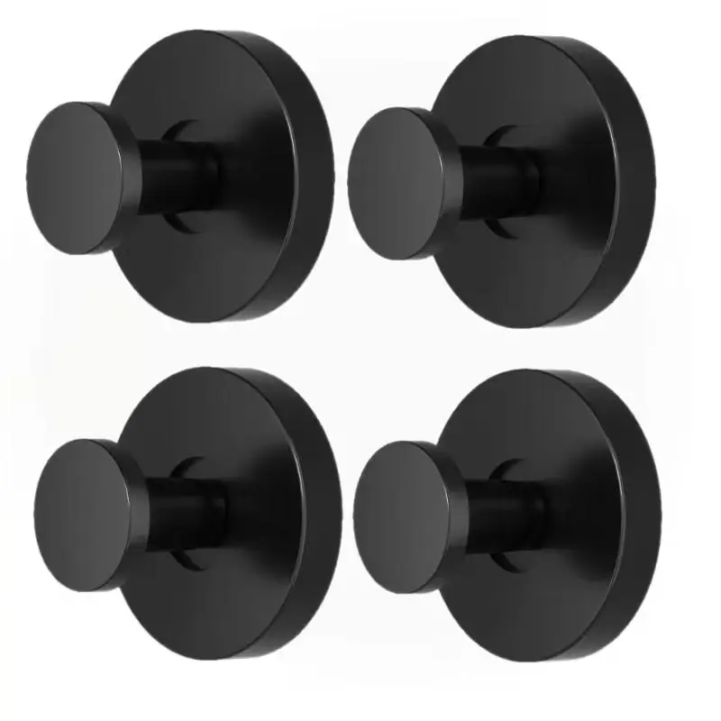 [summervibes]4 Sets Black No Drill Bathroom Wall Hooks Set, Shower Suction Cup Hooks, Durable Hooks for Towels, Bathrobes & Sponges, Removable Stainless Steel Hooks for Tile, Glass and Mirror