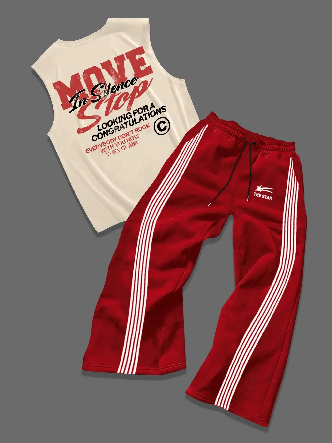 Men's Aesthetic Letter Graphic Tank Top & Bottoms Two-piece Set, Regular Fit Sleeveless Round Neck Top & Striped Print Sweatpants, Casual Summer Clothes Set for Workout and Outdoor Activities, Streetwear Tracksuit Set, Sports Clothing Set