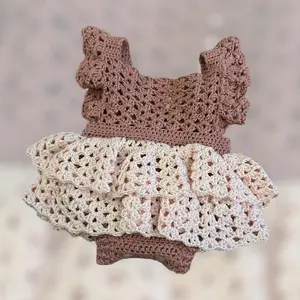 Crochet Pale Pink & Rose Pink Infant Ruffle Romper - Suitable for 0-3 Months, Soft Fabric, Perfect for Newborns, Crochet Design
