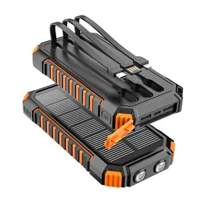 Solar Charger Power Bank, 27000mAh Power Bank with Built-in Cables - 15W Fast Charging Portable Charger with 2 Flashlights for iPhone Android -External Battery Pack for Camping Emergency