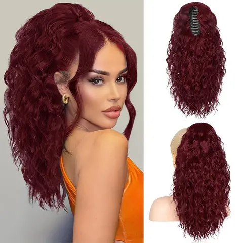 Women's 18in Water Wave Clip-in Ponytail Hair Extension - Premium Synthetic Artificial Hair, Heat-Safe Claw Piece, Clip Extensions for Daily Ponytail Hairstyles, Heat-Safe Wear