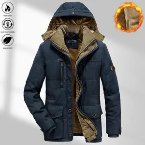 Men's Heavy-Duty Winter Jacket with Fleece Lining, Warm Windproof Full-Zip Hooded Work Coat, Suitable for Camping, Skiing, and Flying, Thick Multi-Pocket Workwear Jacket, Men's Winter Jacket, Men's Jacket, Men's Winter Coat, Men's