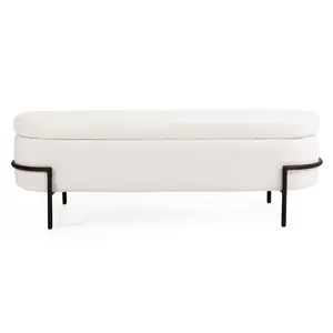 Vabches Modern White Storage Ottoman Bench With Metal Stand For Living Room