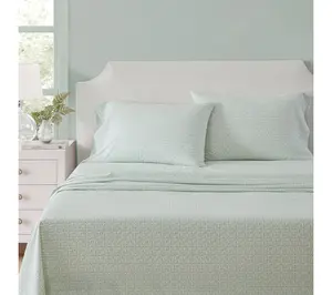 Martha Stewart Leaves White/Green Cotton Full Sheet Set