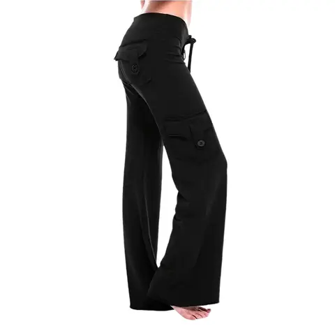 Women's High-Waist Elastic Waisted Polyester-Spandex Yoga Cargo Pants with Pockets - Soft and Elastic, All-Season Minimalist Activewear, Cargo Cut Adds Sporty Edge for Gym, Workout