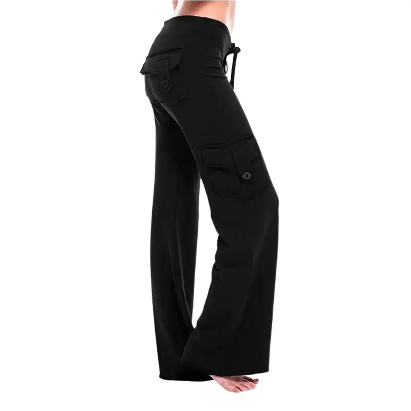 Women's High-Waist Elastic Waisted Polyester-Spandex Yoga Cargo Pants with Pockets - Soft and Elastic, All-Season Minimalist Activewear, Cargo Cut Adds Sporty Edge for Gym, Workout