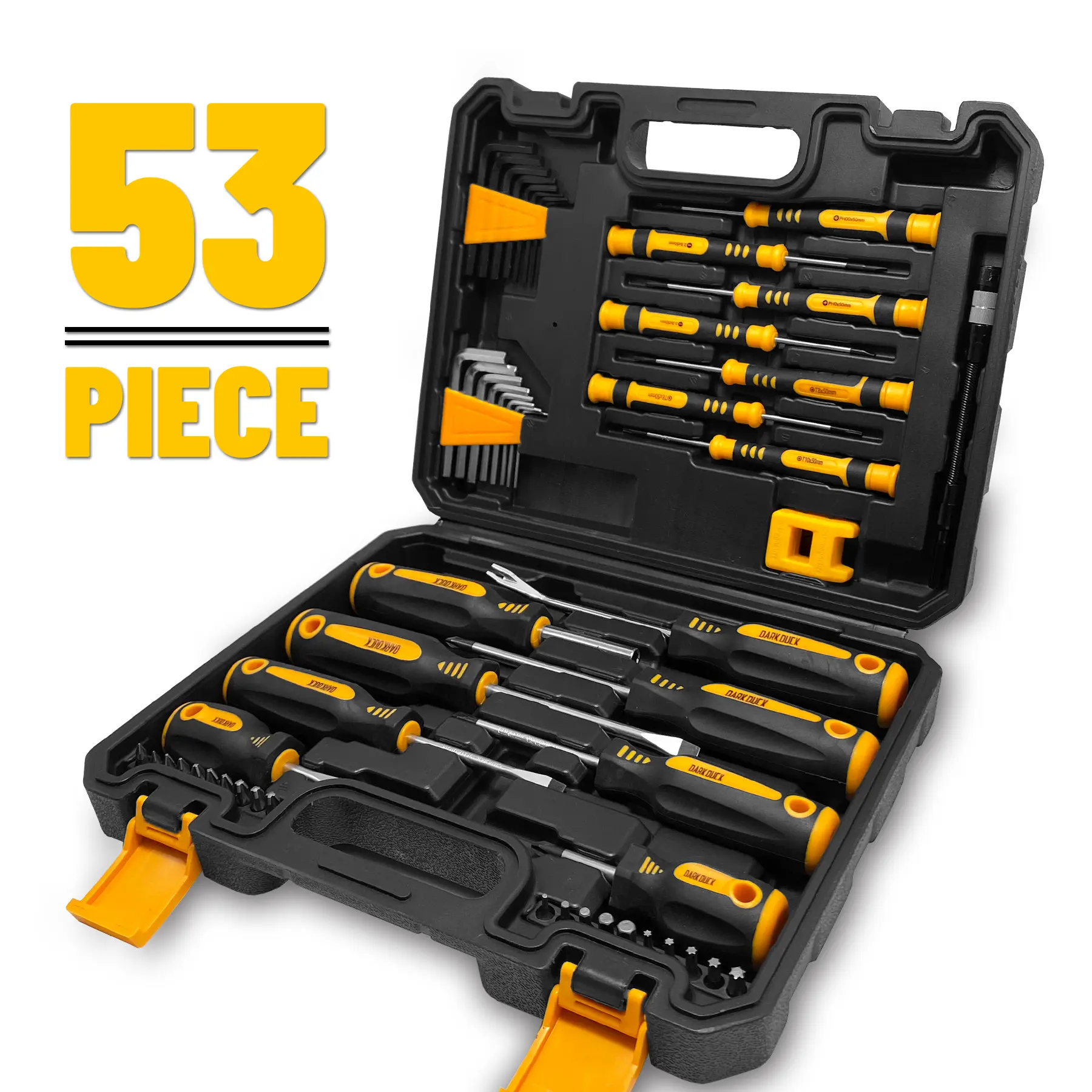 DARK DUCK 53-Piece Magnetic Screwdrivers Set with Case - Magnetic Tips, Precision Screwdriver, Phillips, Hex, Pozidriv, Torx Bits, Magnetizer-Demagnetizer for Home Repair, General Repairs Hardware Tools