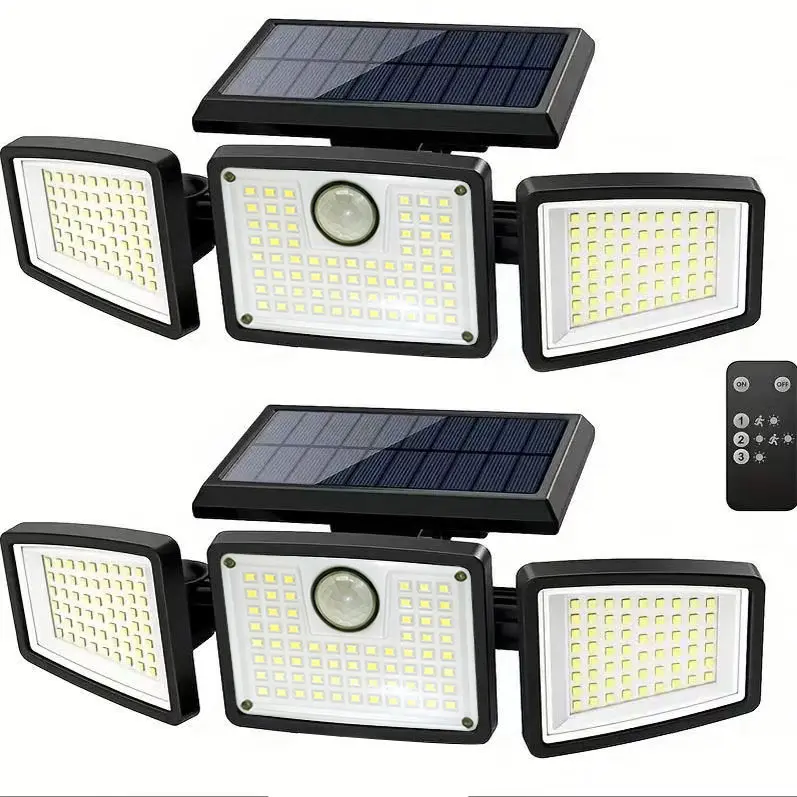 Outdoor Solar-Powered PIR Motion Sensing Wall Light with Remote Control, 3 Adjustable Lamp Heads, 270° Wide Illumination, IP65 Rated Waterproof, Low-Voltage Energy-Saving, 3 Lighting Modes for Driveway Lights, Patio