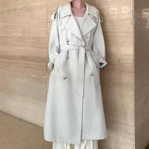 2025 Spring and Autumn Elegant Coat Style White Long Trench Coat for Women