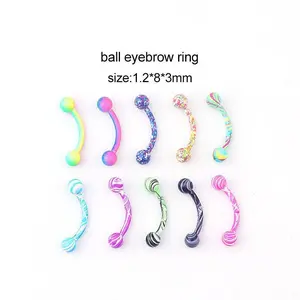 10-color Water Pattern Painted Eyebrow Ring Stainless Steel Spherical Eyebrow Nail Body Piercing Jewelry New Party