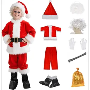 XP-CPA02  Kids Santa Costume 9PCS Boys Santa Suit Youth Santa Claus Costume Santa Outfit for Halloween Christmas Cosplay Party