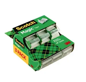 Scotch Magic Tape, Invisible, Holiday Supplies and Gift Wrap Tape, 3 Rolls with Dispensers, Great for Crafts
