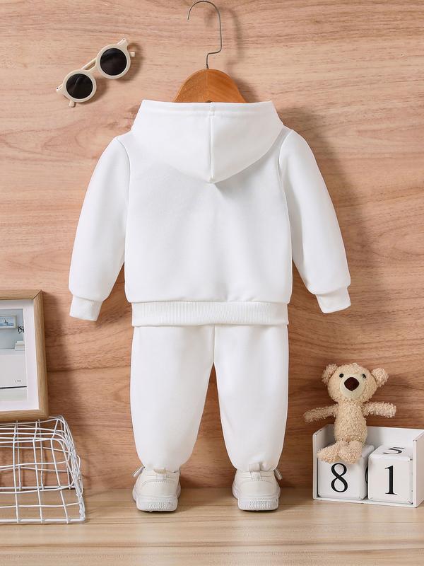 Newborn Baby Boy Girl Hoodie Set, Long Sleeve Cartoon Letter Print Romper Pants, Casual Fashion Infant Clothing for Daily Wear