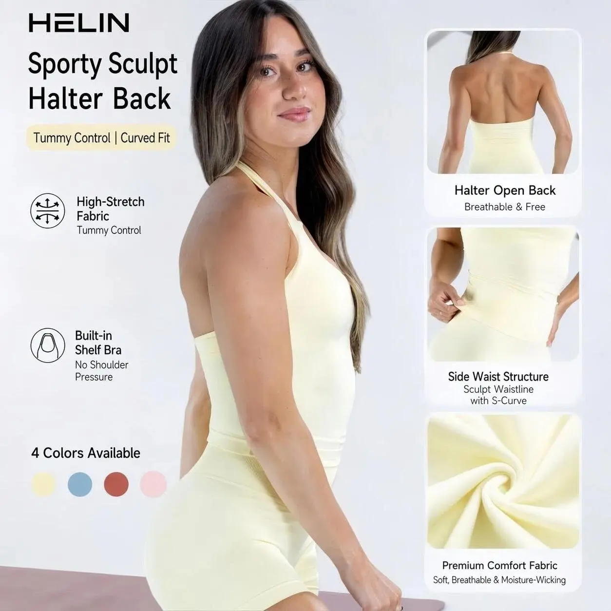 HELIN Women's Seamless Halter Backless Snatched-Fit Workout Tank Top, Slim-Fit Yoga Training Vest, Sports Casual Daily Wear Fitness Sportswear Set