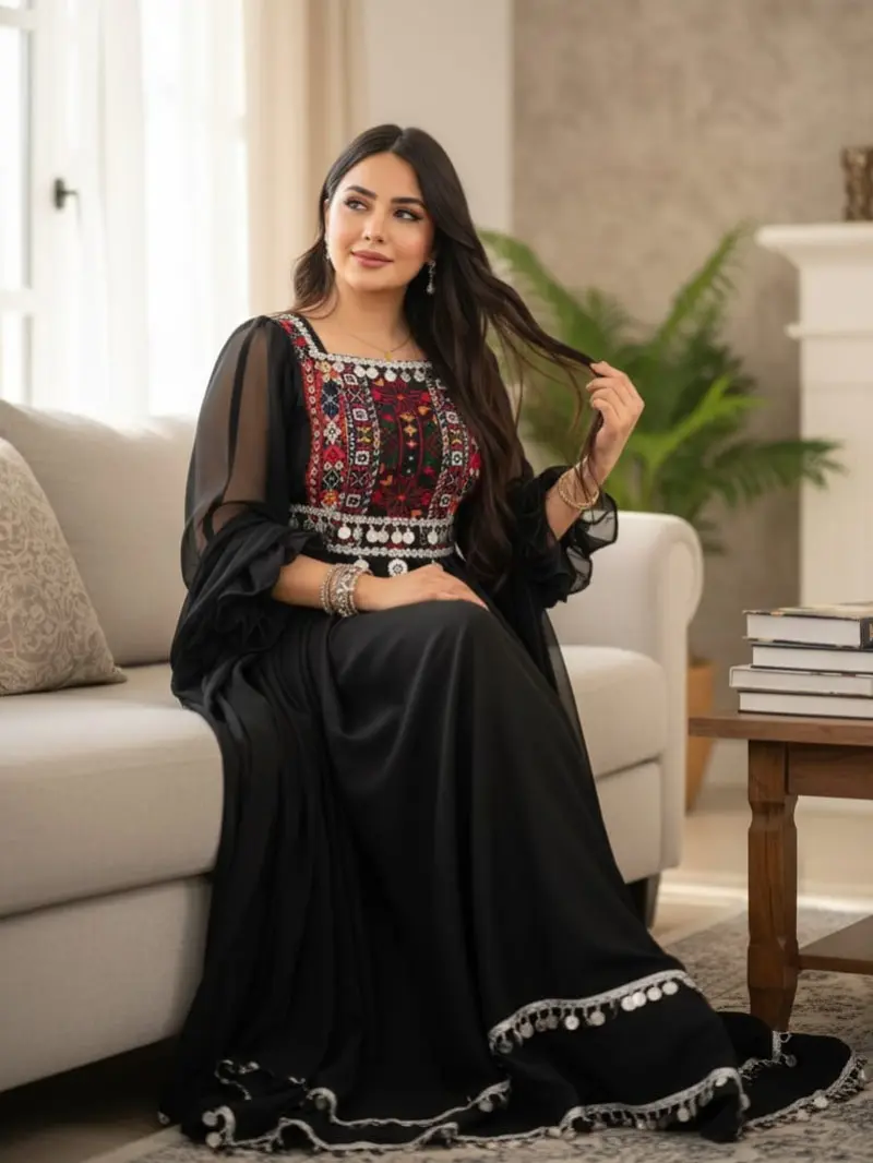 Black Georgette Afghani Dress Embroidered Kuchi Frock | Afghan Traditional Ethnic Maxi Dress | Tribal Wedding Festival Wear Elegant Fabric Womenswear - TikTok Shop Black Georgette Afghani Dress Embroidered Kuchi Frock | Afghan Traditional Ethnic Maxi Dress | Tribal Wedding Festival Wear Elegant Fabric Womenswear - TikTok Shop