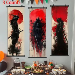 Samurai Pattern Wall Art, 3 Counts/set Canvas Painting, Wall Decor for Home Living Room Bedroom Study Room, Ornaments