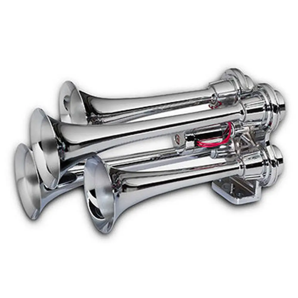 Little Giant 4 Trumpet Chrome Air Powered Train Horn for Semi Trucks Cars Vehicles