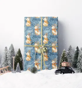 Premium Watercolor Wrapping Paper Christmas Deer | Holiday Gift Wrap Roll | Rustic Festive Winter Aesthetic #9