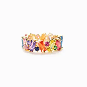 RINGLUX - Huitan Irregualr Design Colorful CZ Women Rings Gold Color/Silver Color Geometric CZ Rainbow Rings Luxury Trendy Jewelry