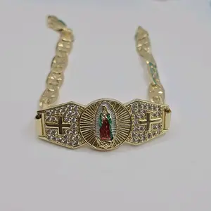 virgin mary bracelet with stone's gold plated three colors 7 ½inches fashion style