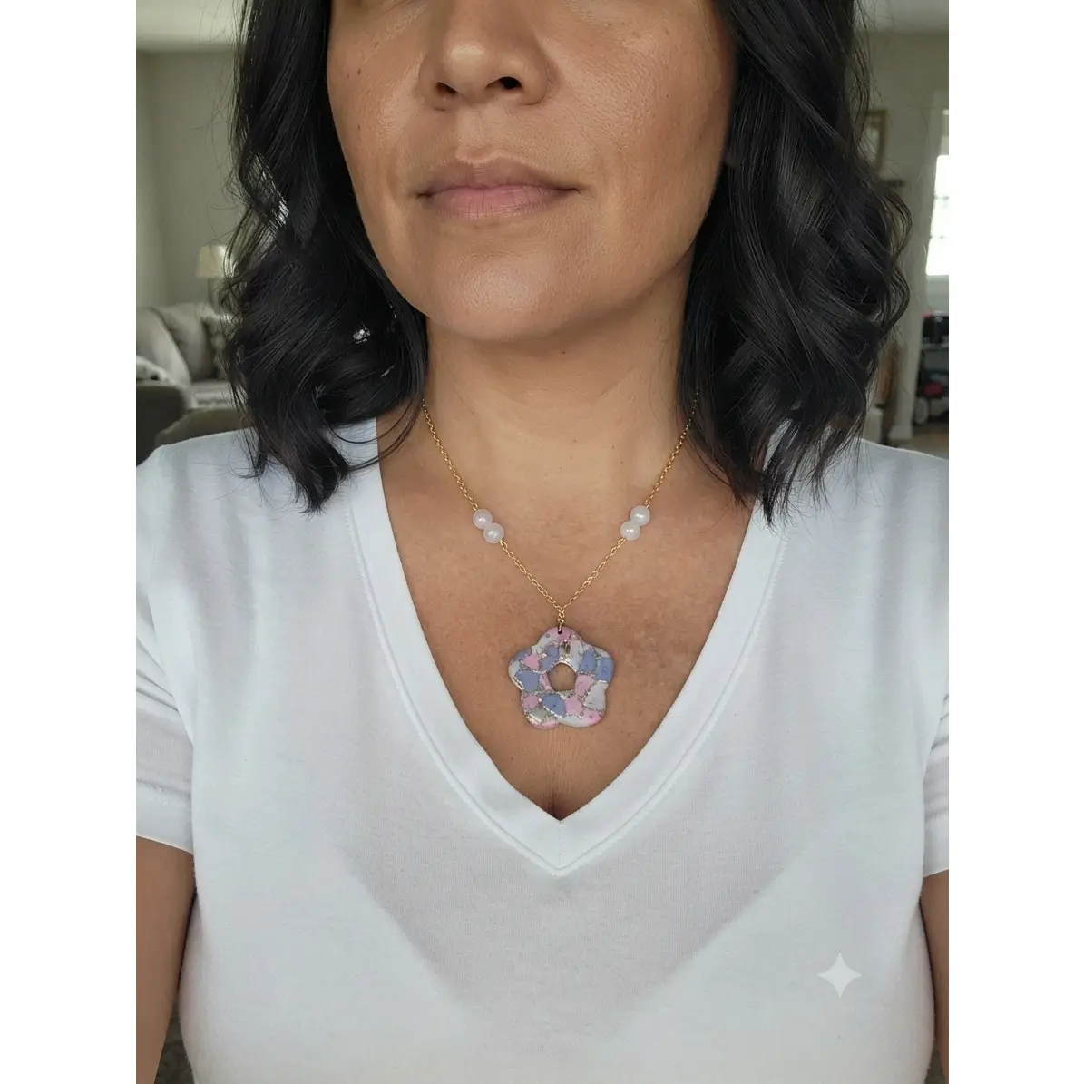 Polymer Clay Boho Floral Necklace with Glass Bead Connectors