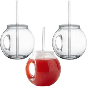 5 1/4" 30 oz.Fishbowl-Shaped Straw Reusable Cups with Lid & Straw - 3 piece