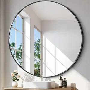 Black Round Mirror 48 inch HD Circle Mirror, Aluminum Alloy Metal Frame Bathroom Mirror, Round Wall Mirror, Circle Mirrors for Wall Entryway Bedroom Living Room
