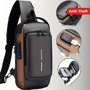 Men's Anti-Theft Password Lock Fashionable Chest Bag, Durable Oxford Fabric, Adjustable Shoulder Strap, Suitable for Motorcycles, 1pc