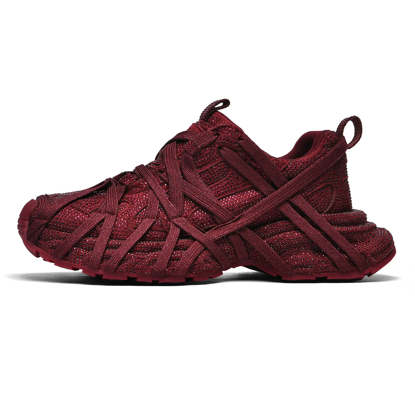 TEER 2026 Early Spring Collection Y2K Bedazzled Platform Sneakers Ultimate McBling Statement Shoes in Rich Maroon Casual Athletic