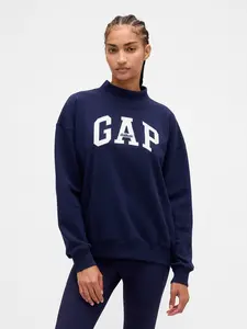 Gap Women's Heavyweight French Terry Oversized Mockneck Logo Sweatshirt