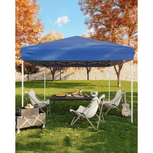 Heavy Duty 10x10 Pop Up Canopy Tent - Outdoor Portable Gazebo, 3 Adjustable Heights, One-Button Setup, 4 Weight Bags, 8 Stakes, 4 Guy Ropes, 1 Sidewall, Carrying Bag - Camping, Parties, Events (Blue/White)