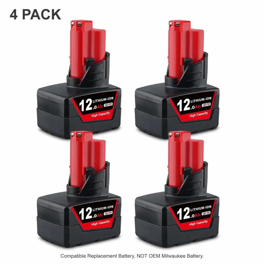 4-Pack Milwaukee M12 12V MAX Battery 12.0Ah Replacement for M12B6, Compatible with Milwaukee 48-11-2440 Cordless Drill Impact Driver