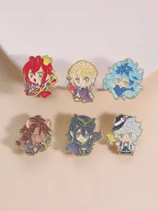 1/6Pcs Cartoon Game Q-Version Character Brooches, Zinc Alloy Enamel Material, Cute Design, Cosplay Theme Pins, Unisex Accessory Gift