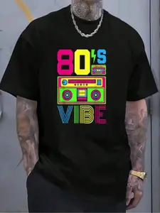 100% Cotton 80s Vibe 1980s Fashion Theme Party Outfit Eighties Costume T-Shirt Women's Men's Graphic Tee Crew Neck summer vacation Tops
