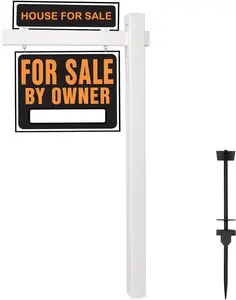 6' Vinyl PVC Real Estate Sign Post, Open Houese Direction, 36" Arm Holds Up to 24" Sign,Commercial Realtor Home for Sale Hanging Ads, Business Hours Advertisement Post for Yard ,  White