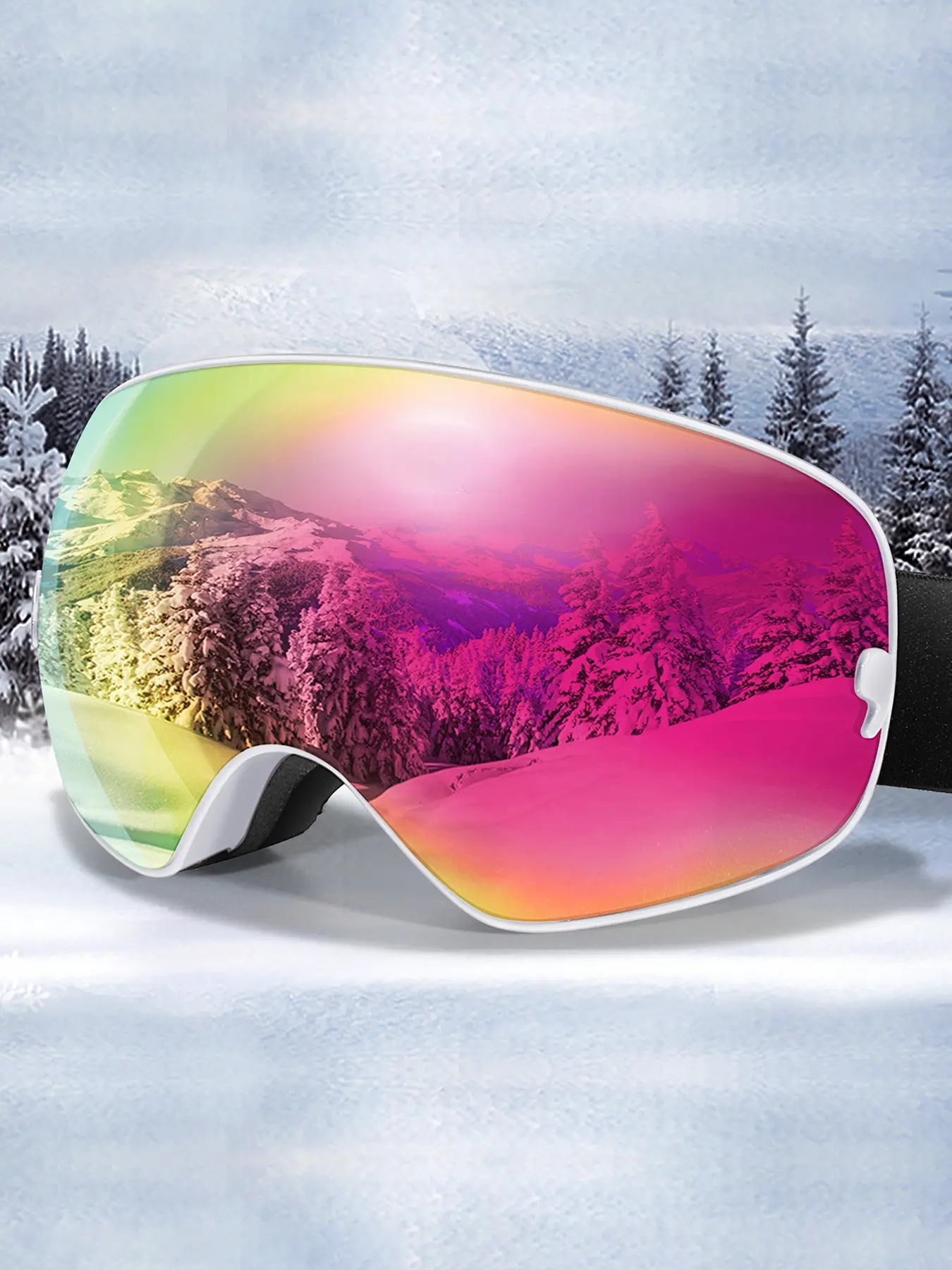 Fashion Ski Sunglasses, OTG Snowboard Goggles, Replaceable Anti-Fog Lenses, UV 400 Protection, Unisex Design, Stylish Outdoor Eyewear