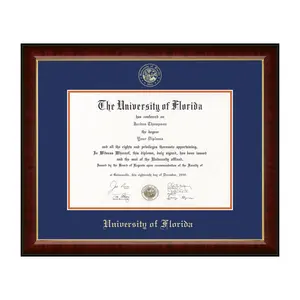 University of Florida Gold Embossed Diploma Frame - Royal Blue Matting, Solid Hardwood, Cherry Transverse Grain, 23w x 19h with Level-Lock Hanging System