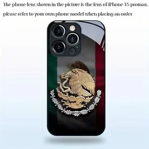 A glass phone case with Mexican flag pattern, Suitable for iPhone 11, 12, 13, 14, 15, 16, 17 PIUS, Pro, and Promax