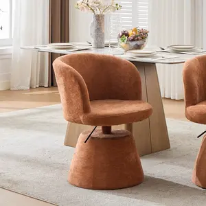 Adjustable Height 360° Swivel Bar Stool, Modern Chenille Upholstered Round Dining Chair, Ergonomic Accent Vanity Chair for Bedroom,Kitchen Island & Pub, Single Pack