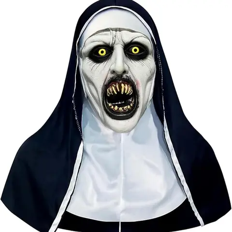 Scary Full-Head Latex Nun Mask - 2026 Halloween Spooky Horror Fashion Costume Wear, Creepy Accessories with Eerie Yellow Eyes, Fanged Design for Haunted Houses, Photo Booths
