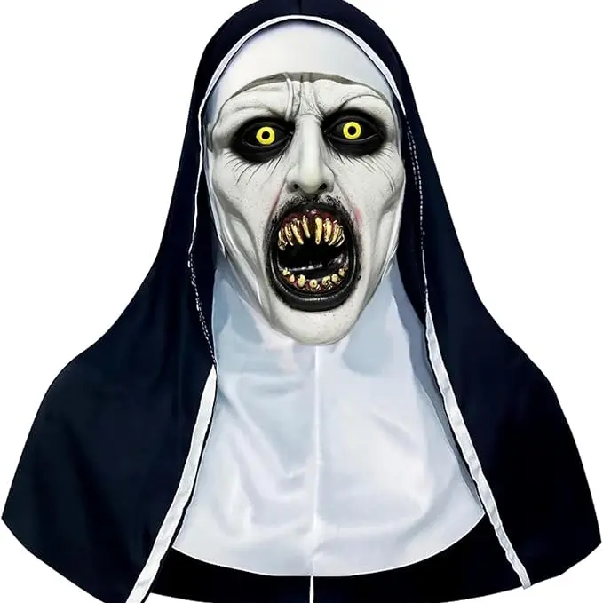 Scary Full-Head Latex Nun Mask - 2026 Halloween Spooky Horror Fashion Costume Wear, Creepy Accessories with Eerie Yellow Eyes, Fanged Design for Haunted Houses, Photo Booths